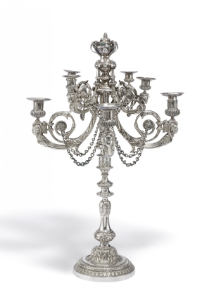 LARGE SILVER GIRANDOLE FROM THE SILVER WARE OF GRAND DUKE FREDERICK FRANCIS IV. OF MECKLENBURG-SCHWERIN