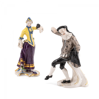 PORCELAIN SCARAMOUCHE AND COLOMBINA FROM THE 'COMMEDIA DELL'ARTE'