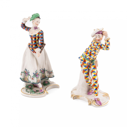 PORCELAIN HARLEQUINE AND HARLEQUIN FROM THE 'COMMEDIA DELL'ARTE'