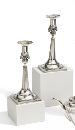 PAIR OF SILVER CANDLESTICKS WITH FLUTED SHAFT AND FESTOONS