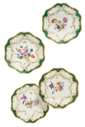 FOUR PORCELAIN PLATES FROM THE SERVICE WITH A "PRUSSIAN-MUSICAL DESIGN" FOR FREDERICK THE GREAT