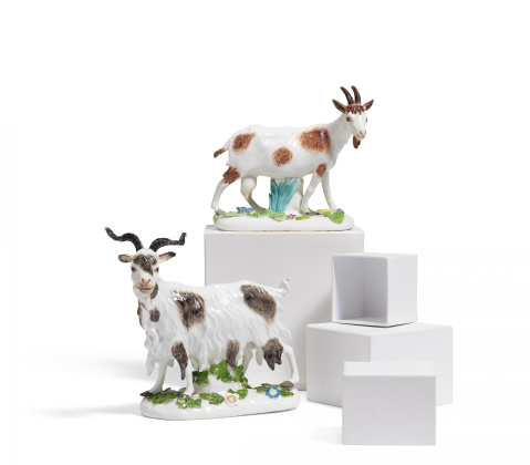 PORCELAIN FIGURINE OF A GOAT AND BILLY GOAT