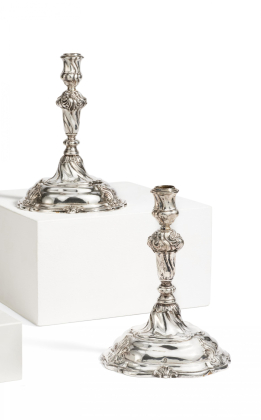 TWO LARGE SILVER CANDELABRA