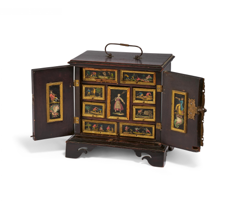 SMALL WOODEN CABINET CHEST WITH MOVING SCENES