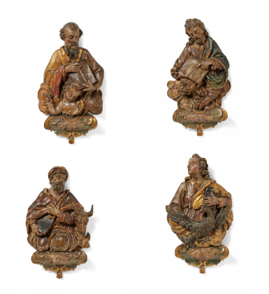 WOODEN RELIEF DEPICTIONS OF THE FOUR EVANGELISTS