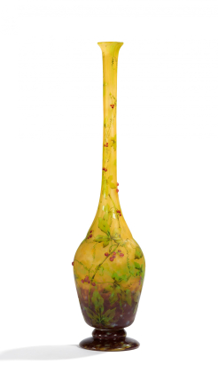 RARE 'BRYONE' GLASS VASE WITH BERRY BRANCHES AND SCULPTED BERRIES