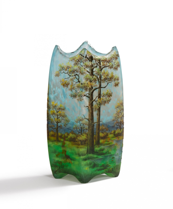 SMALL GLASS VASE WITH BIRCH TREES