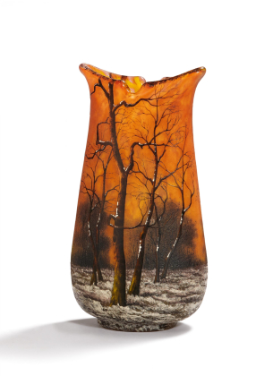 Kleine Vase 'Crépuscule neige' mit Winterlandschaft