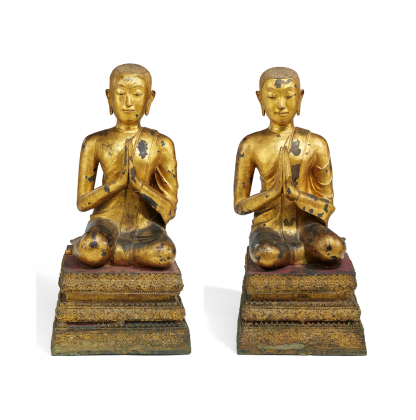 PAIR OF SITTING BRONZE ADORANTS