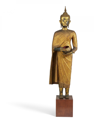 LARGE STANDING BRONZE BUDDAH WITH ALMS BOWL