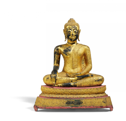 BRONZE BUDDAH SHAKYAMUNI ON LOTUS THRONE