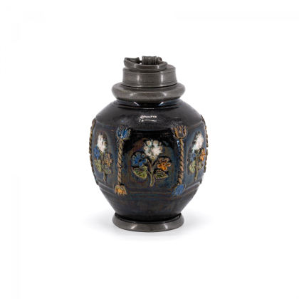 PORCELAIN SCREW-TOP BOTTLE WITH FLORAL RELIEF APPLICATIONS