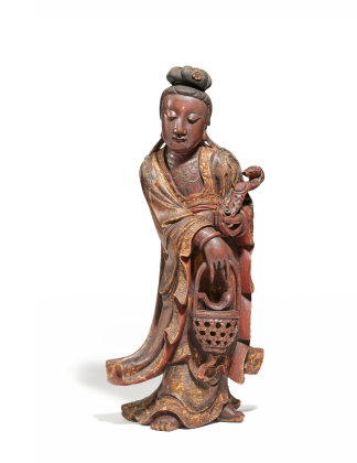 WOODEN STANDING FIGURE OF THE GUANYIN