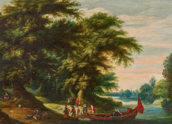 Forest Landscape with Distinguished Company at the Ferry Boat