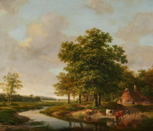 Wide Landscape with Cattle at the Waterside