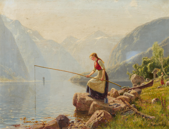 Angelndes Mädchen am Fjord