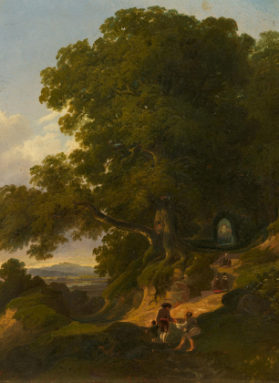 Landschaft mit großem Eichbaum