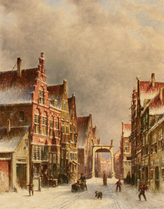 Winter in den Straßen einer holländischen Stadt