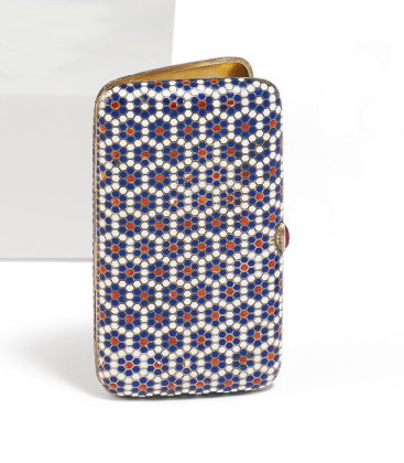 SILVER CIGARETTE CASE WITH STYLISED FLOWERS IN CHAMPLEVÉ ENAMEL