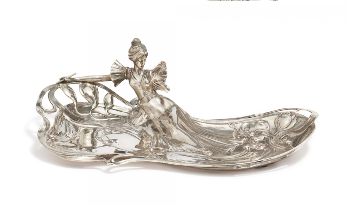 SILVER ART NOUVEAU BOWL WITH YOUNG WOMAN