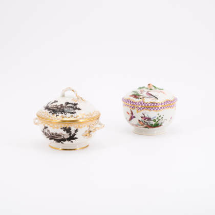 PORCELAIN SUGAR BOWL WITH FOREST BIRDS