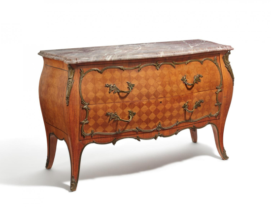 WOODEN TWO-DRAWER CHEST WITH CUBE INLAY