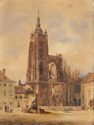 The Hradcany in Prague with the Statue of St George and St Vitus Cathedral