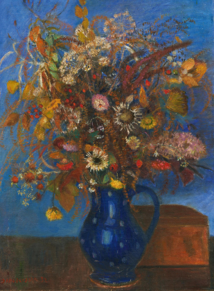 Blumenstrauß im blauen Krug