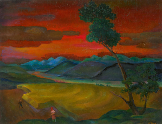Flusslandschaft mit Weizenfeld