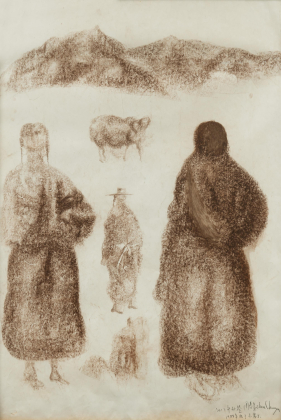 Ohne Titel (Drei Gestalten vor Gebirge)