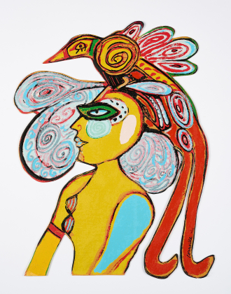 Frau und Paradiesvogel