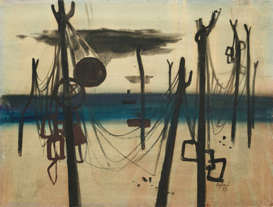 Landschaft mit Masten