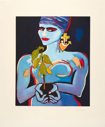 Ohne Titel (Frau mit Pflanze)