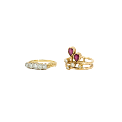 Konvolut aus Diamant-Ring und Farbstein-Diamant-Ring