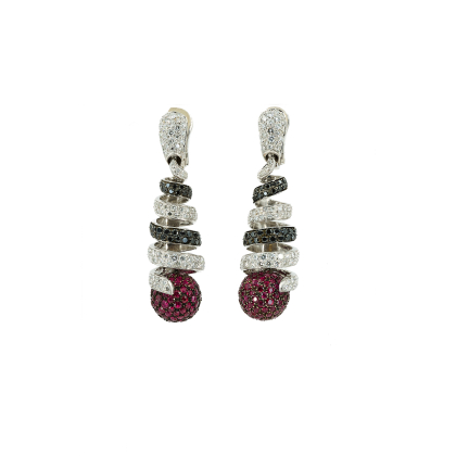 Spiral Shaped Diamond-Ruby-Ear-Clips
