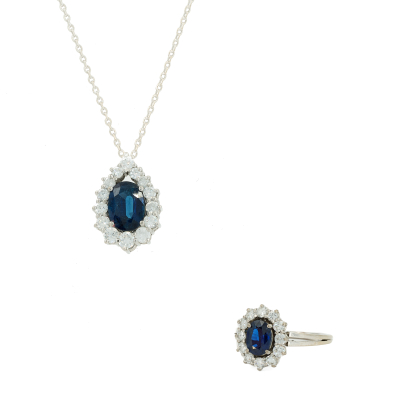 Saphir-Diamant-Set: Anhängerkette und Ring