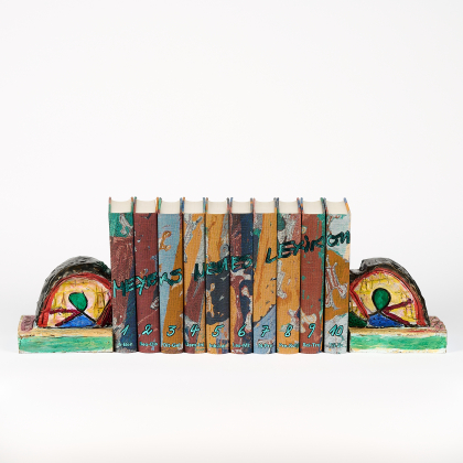 Bookend 'Dithyrambe' and artist's edition Meyer Neues Lexikon