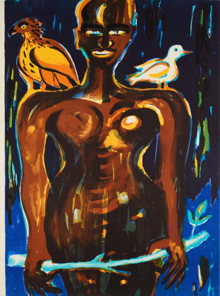 Untitled (Frau mit Adler und Taube)