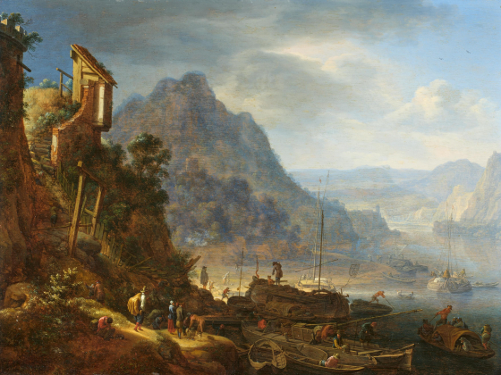 Ideale Rheinlandschaft mit Booten am Ufer