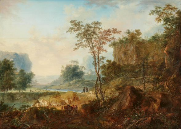 Reisende in idealer Gebirgslandschaft