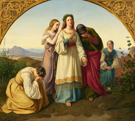 Jephthah's Daughter, Adorned for Sacrificial Death, Returns from the Mountains with Her Companions
