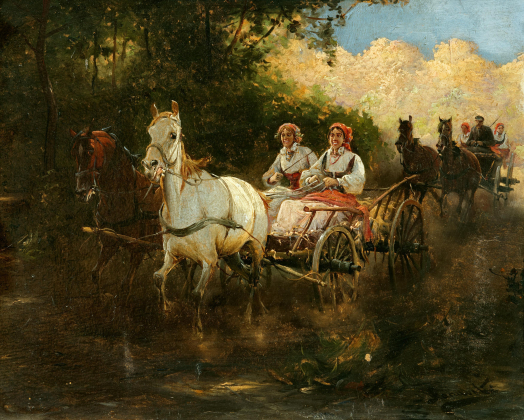 Young Women During a Carriage Ride
