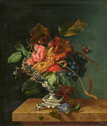 Fruit and Flowers in a Silver Bowl