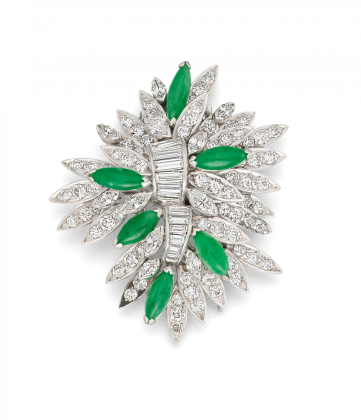 Jade-Diamant-Brosche