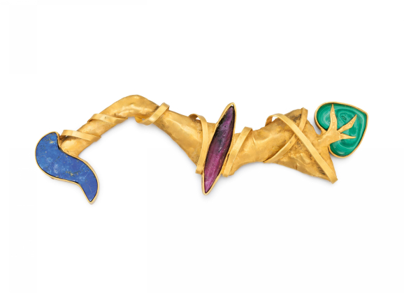 Sculptural Gemstone-Gold-Brooch