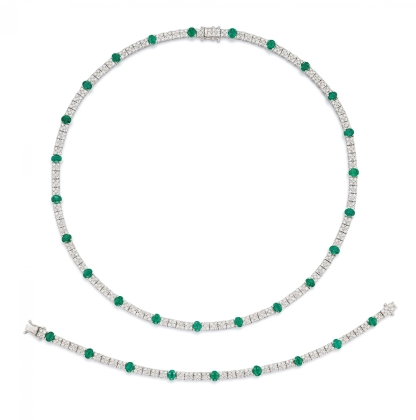 Klassisches Smaragd-Diamant-Set: Collier und Armband