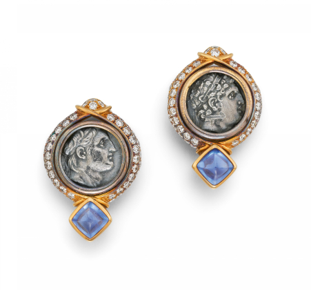 Antike Münz-Saphir-Diamant-Ohrclips
