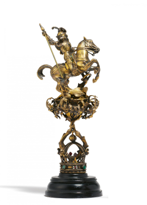 Historismus Figur des Hl. Georg mit dem Drachen kämpfend