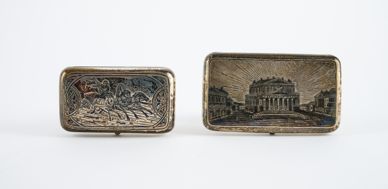 Zigarettenetui mit Stadtansicht & Kleines Zigarrenetui mit Troika