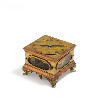 EARLY HORIZONTAL COPPER TABLE CLOCK